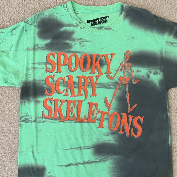 Spooky Scary Skeletons Green Tye Dye Men's T-Shirt Tee Small - Picture 3 of 3